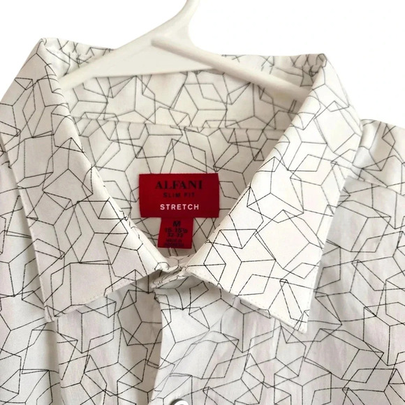 Alfani Men's Triangle Dot Button Up Dress Shirt Slim Fit White Size M  #008 - Picture 5 of 8